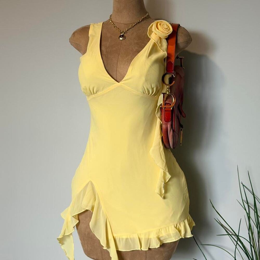 Yellow ruffle mini dress